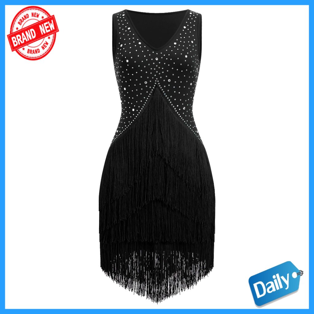 Rhinestone Fringe Tassel Latin Dance Dress Competition Ballroom Salsa